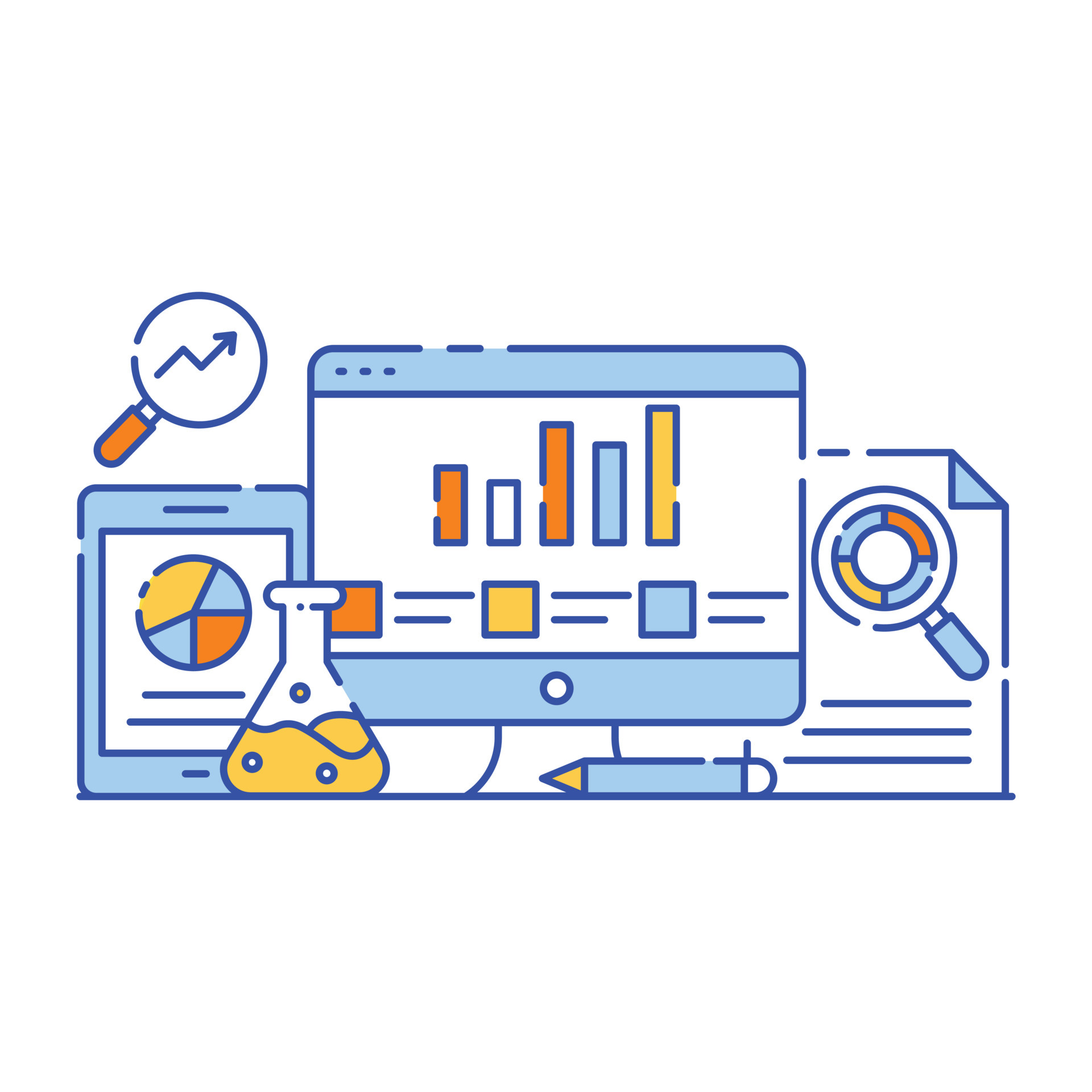 Business data analysis flat style illustration, graphical ...