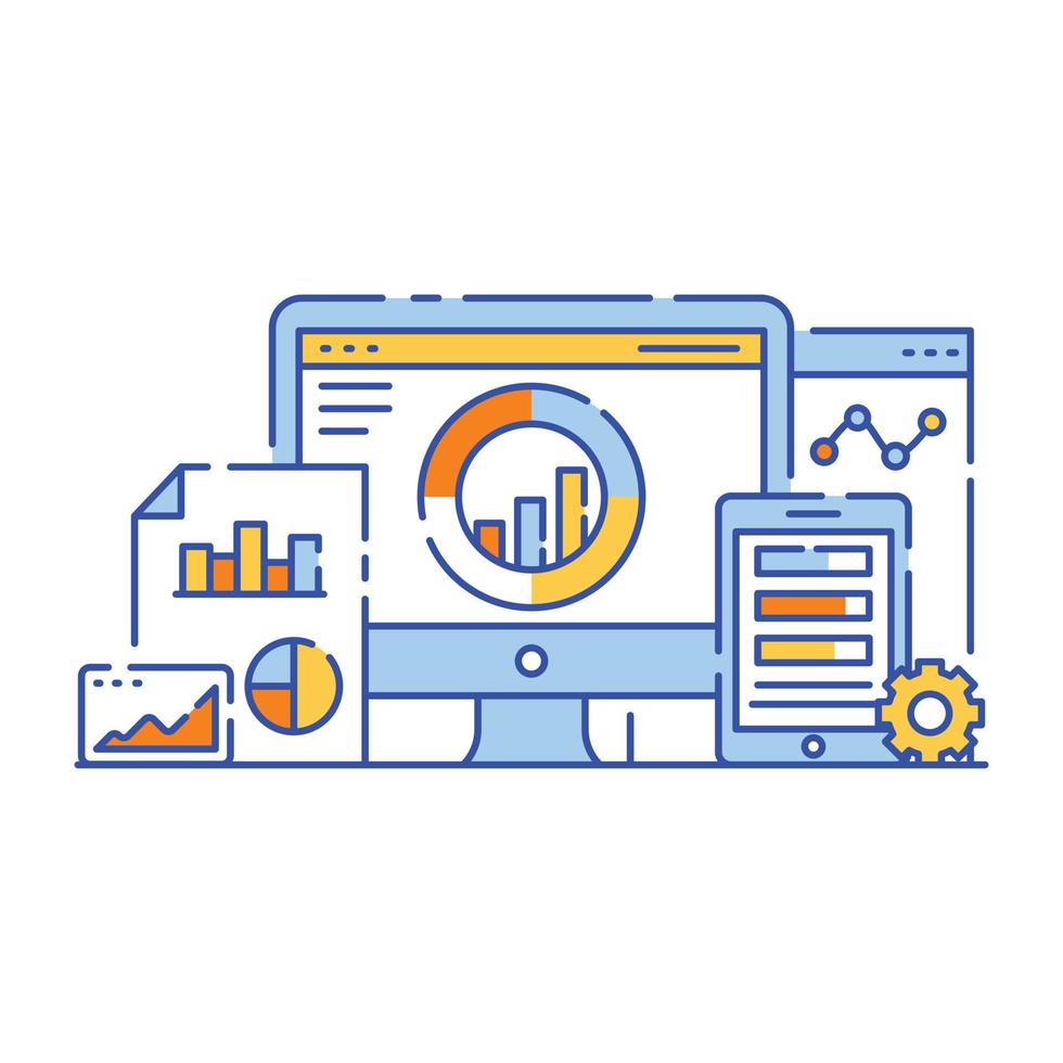 Big data analysis flat style illustration design vector