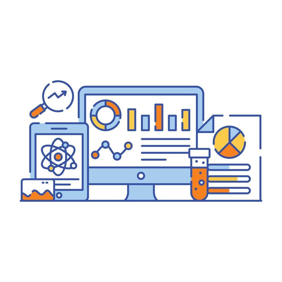 Business data analysis flat style illustration, graphical representation vector