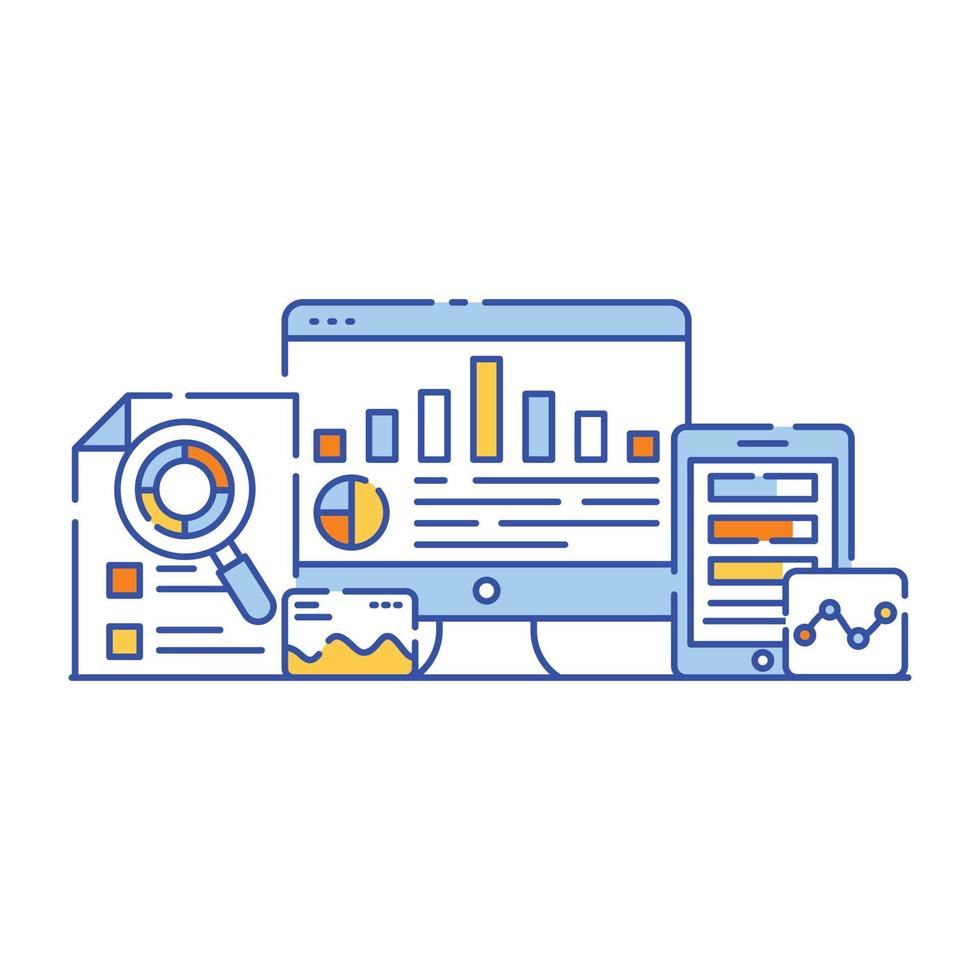 Business data analysis flat style illustration, graphical representation vector