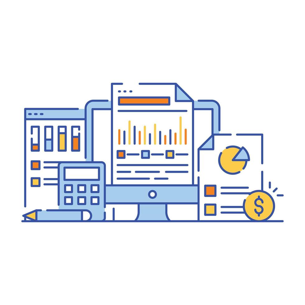 Business data analysis flat style illustration, graphical representation vector