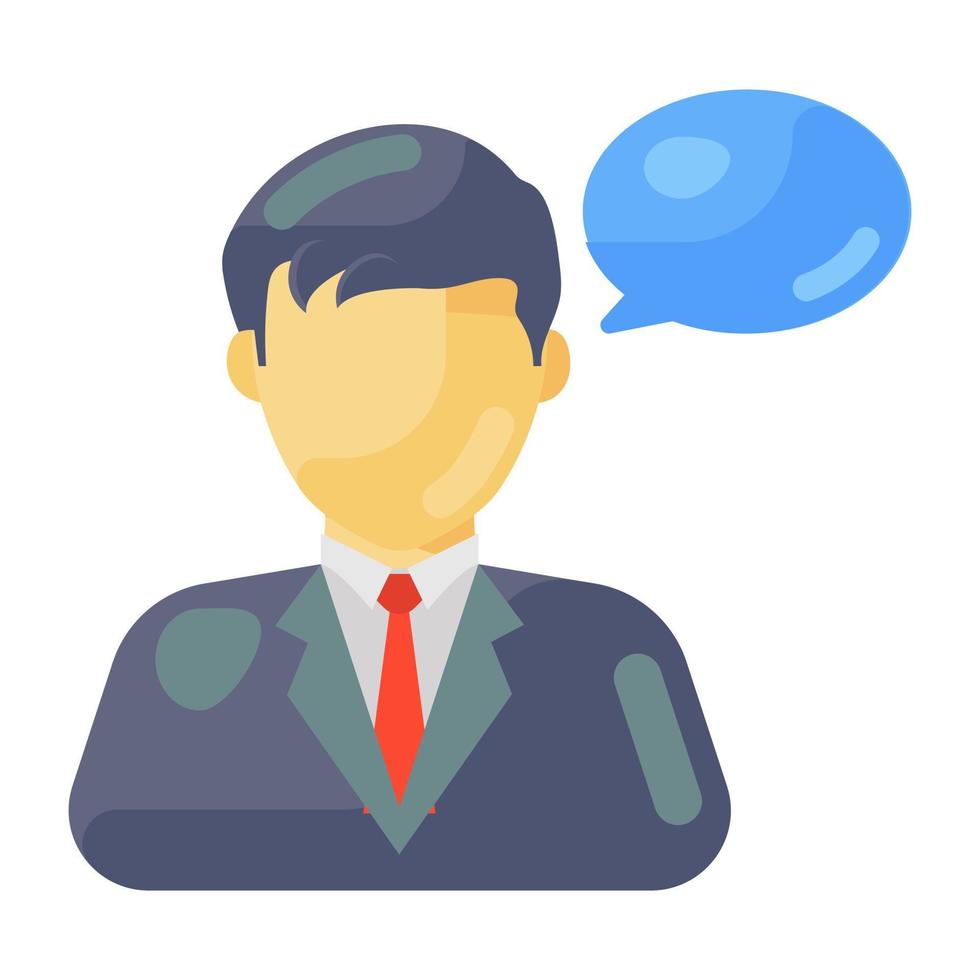 Man with speech bubble, personal chat flat icon vector