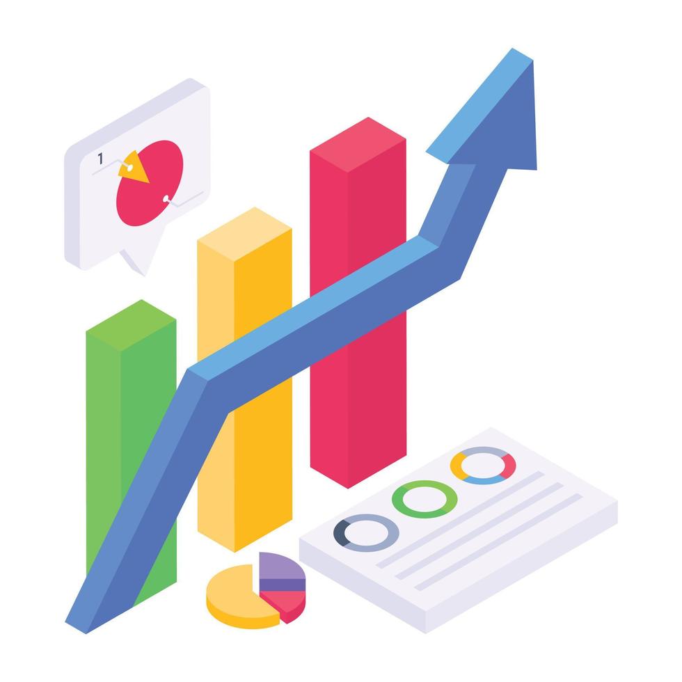 informe de productividad icono isométrico, eficiencia empresarial vector