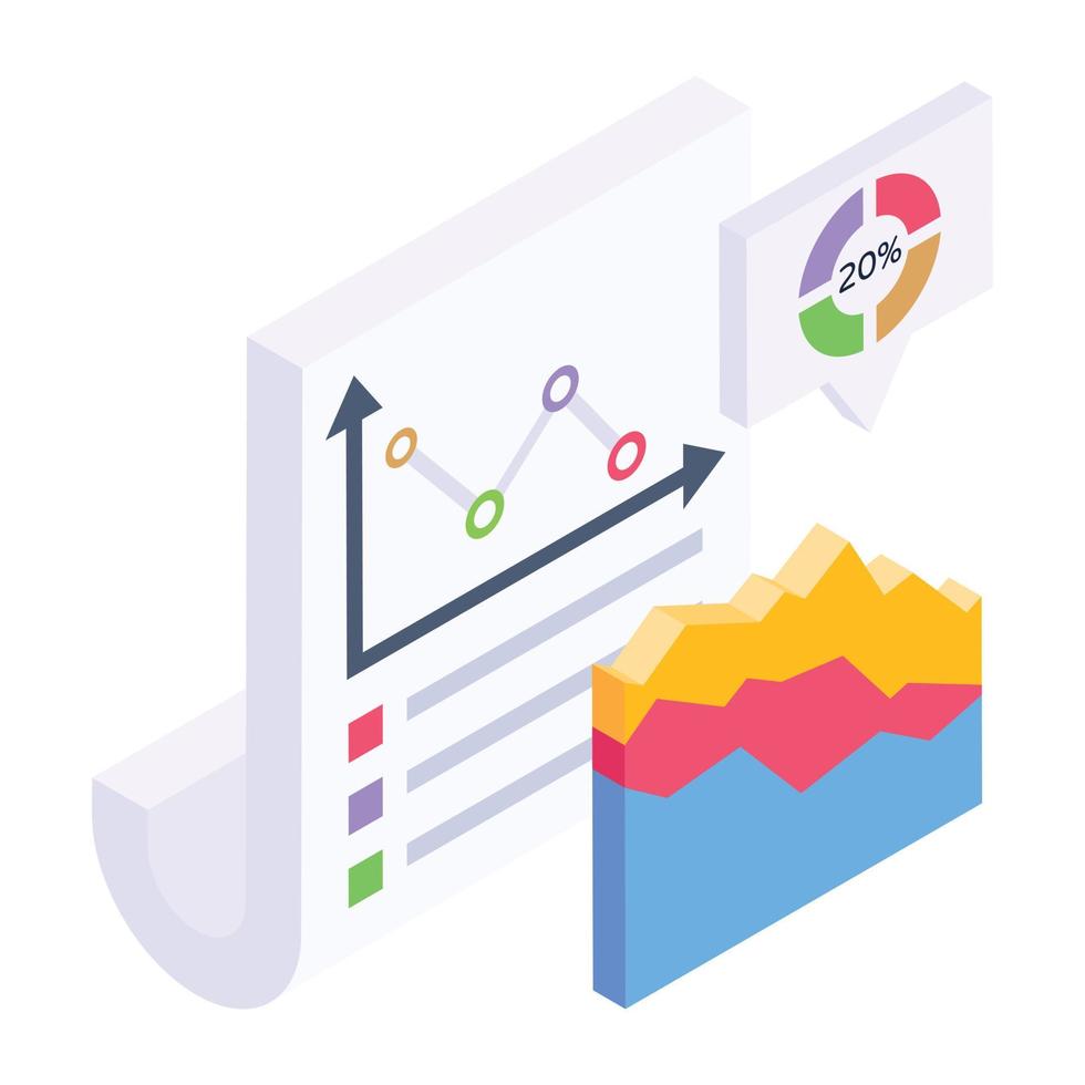 informe de productividad icono isométrico, eficiencia empresarial vector