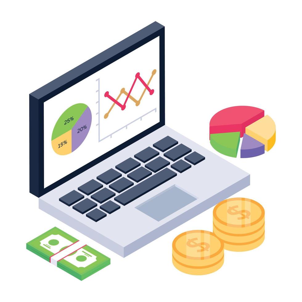 A web statistics icon in isometric design vector