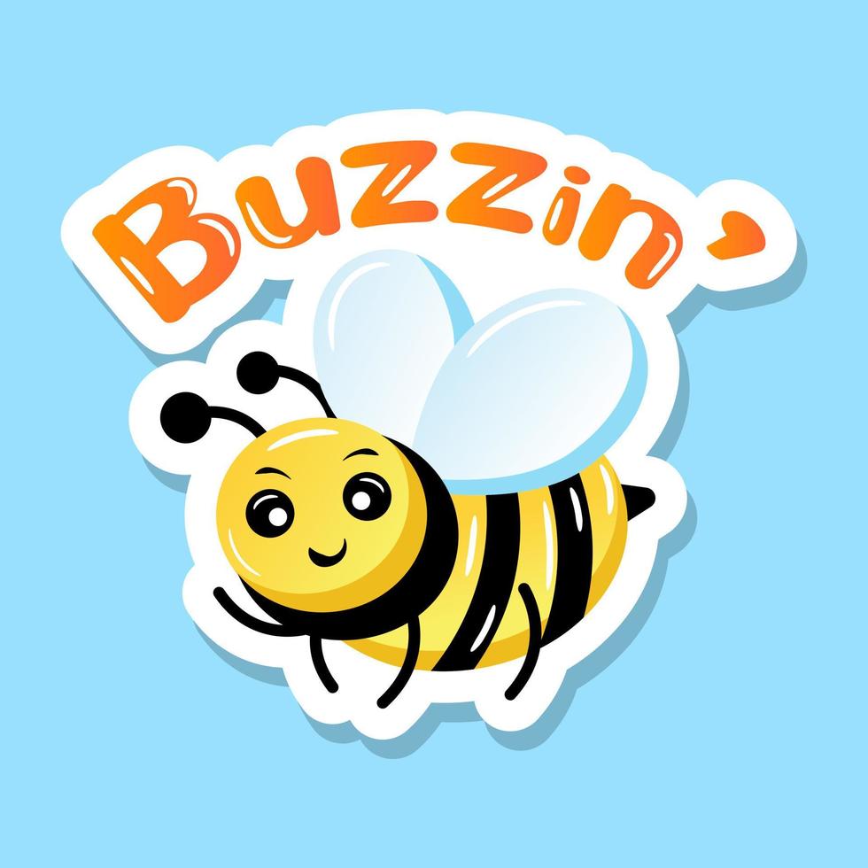 A cute buzz bee flat sticker design vector