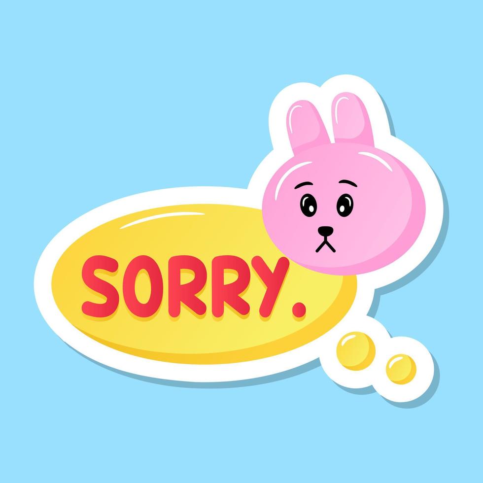 Sorry bunny cute sticker, flat vector