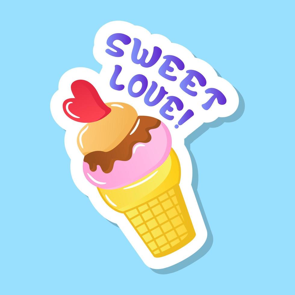 Lovely ice cream cone design in flat printable sticker vector