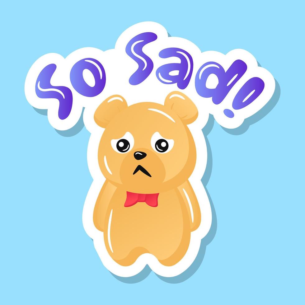 A cute sad teddy with the sad face concept, sticker vector