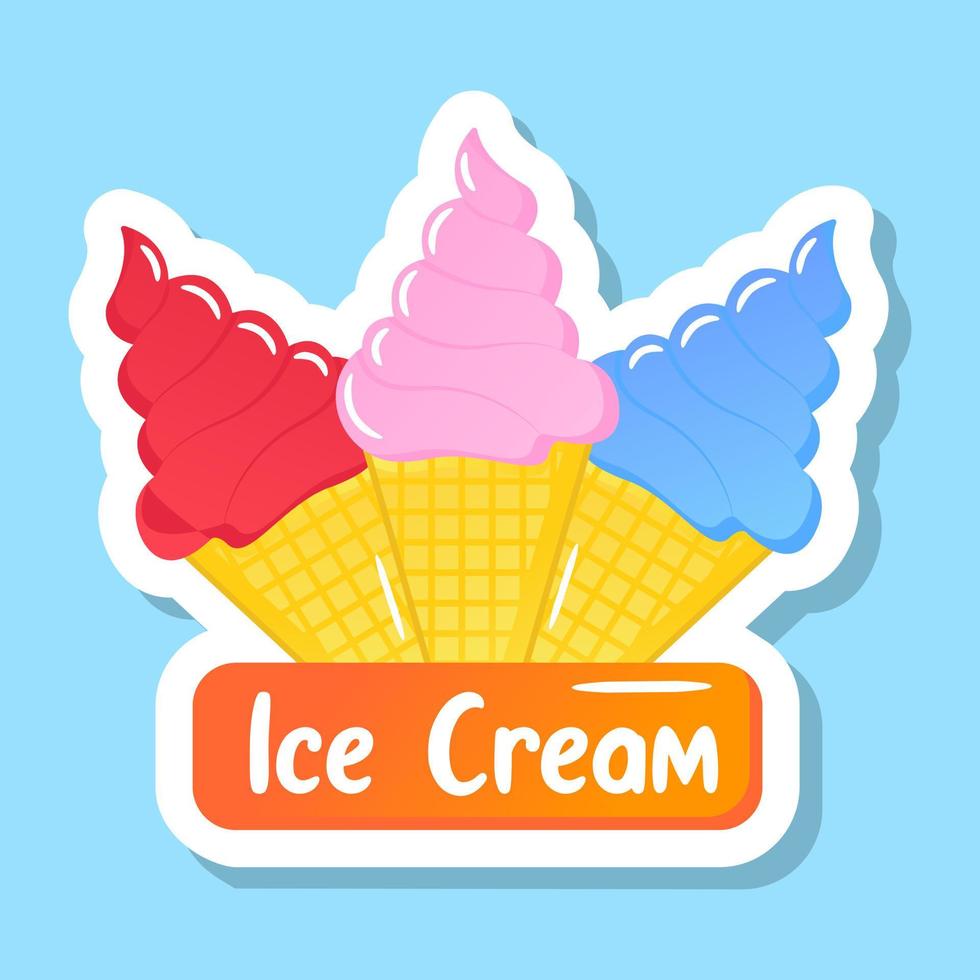 Cute ice cream cones design in flat printable sticker vector