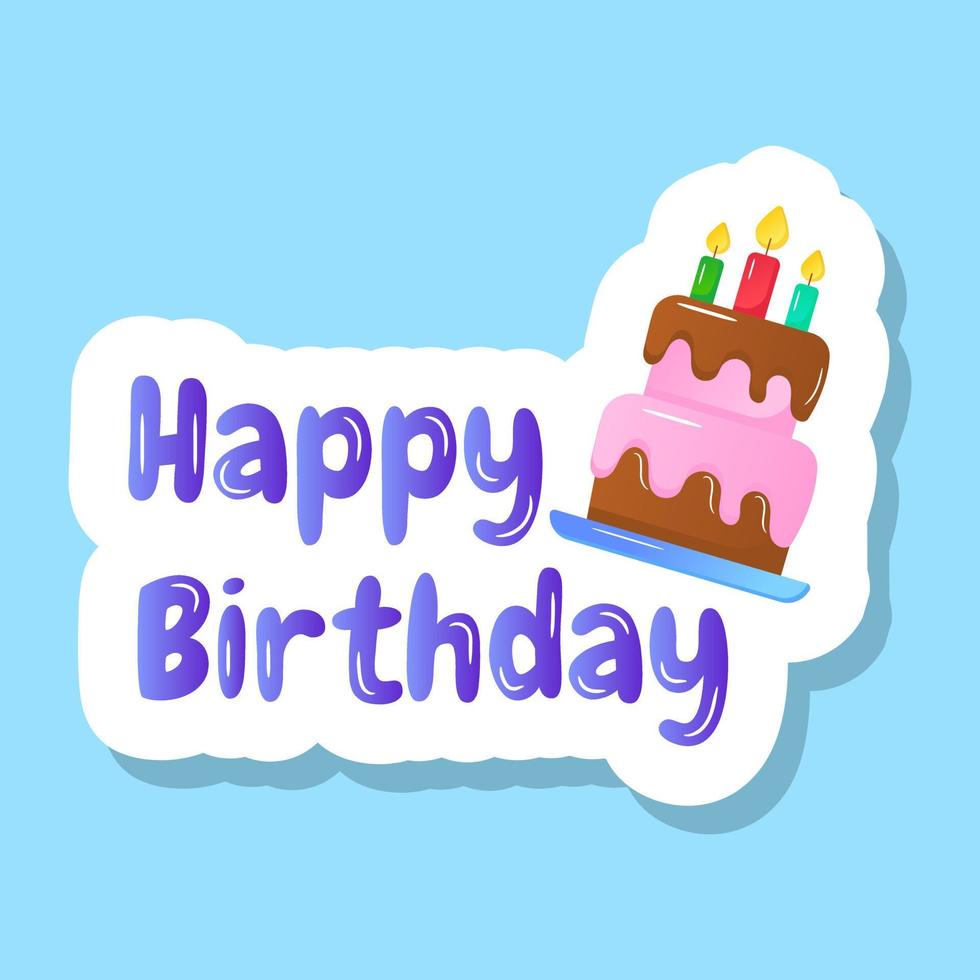 Party cake with candles on it, sticker of happy birthday vector