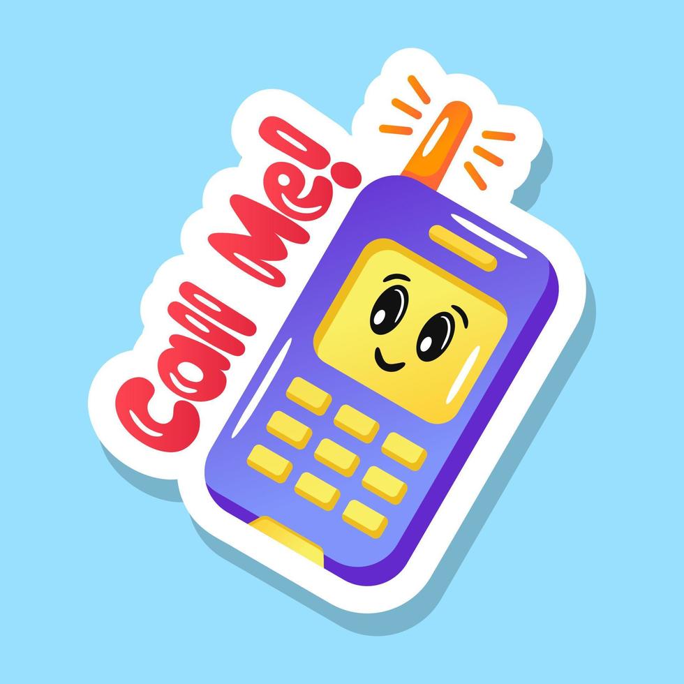 Walkie talkie sticker with call me text, flat vector
