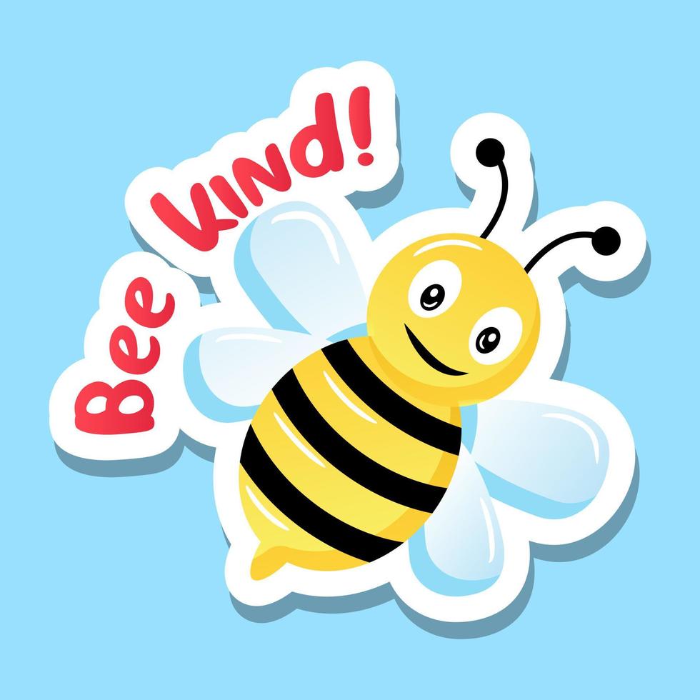 A cute buzz bee with be kind text, flat sticker design vector