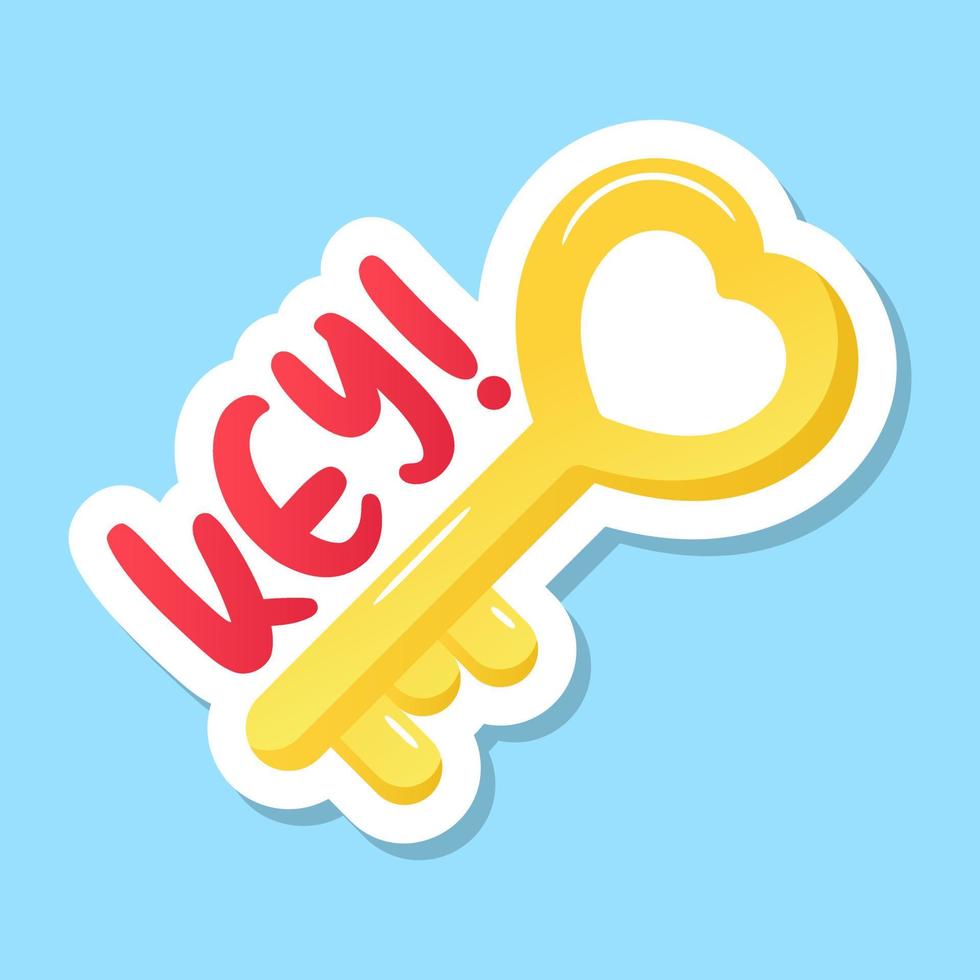 A flat sticker of heart key, editable vector