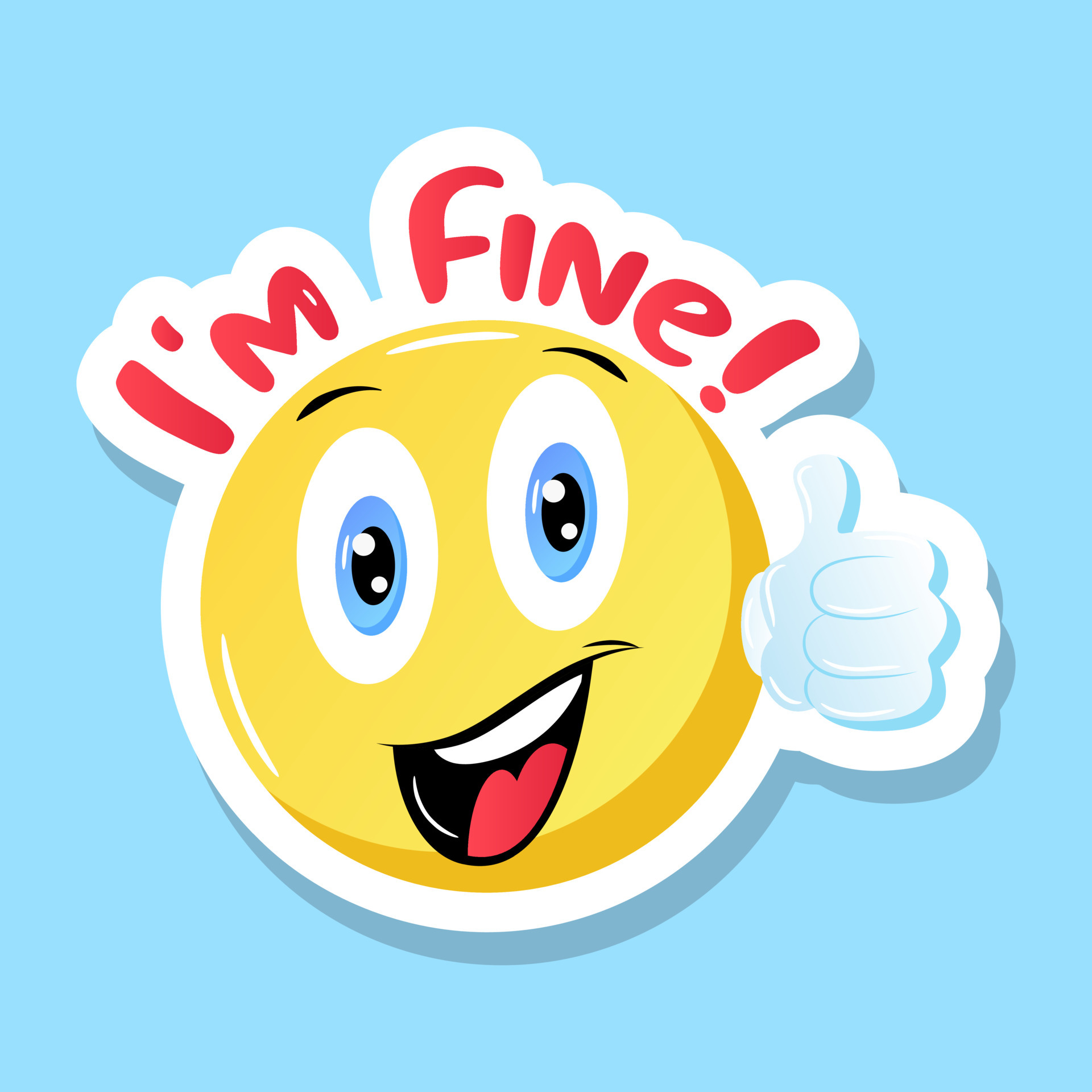 Happy emoji with i am fine concept, flat sticker 6610540 Vector Art at  Vecteezy