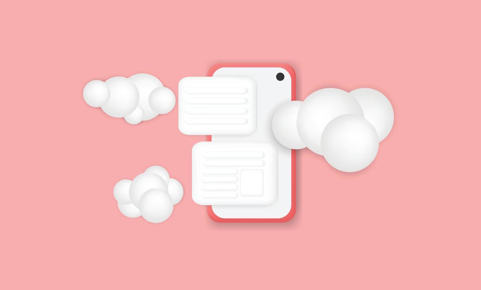 teléfono inteligente realista color rosa 3d con nube vector
