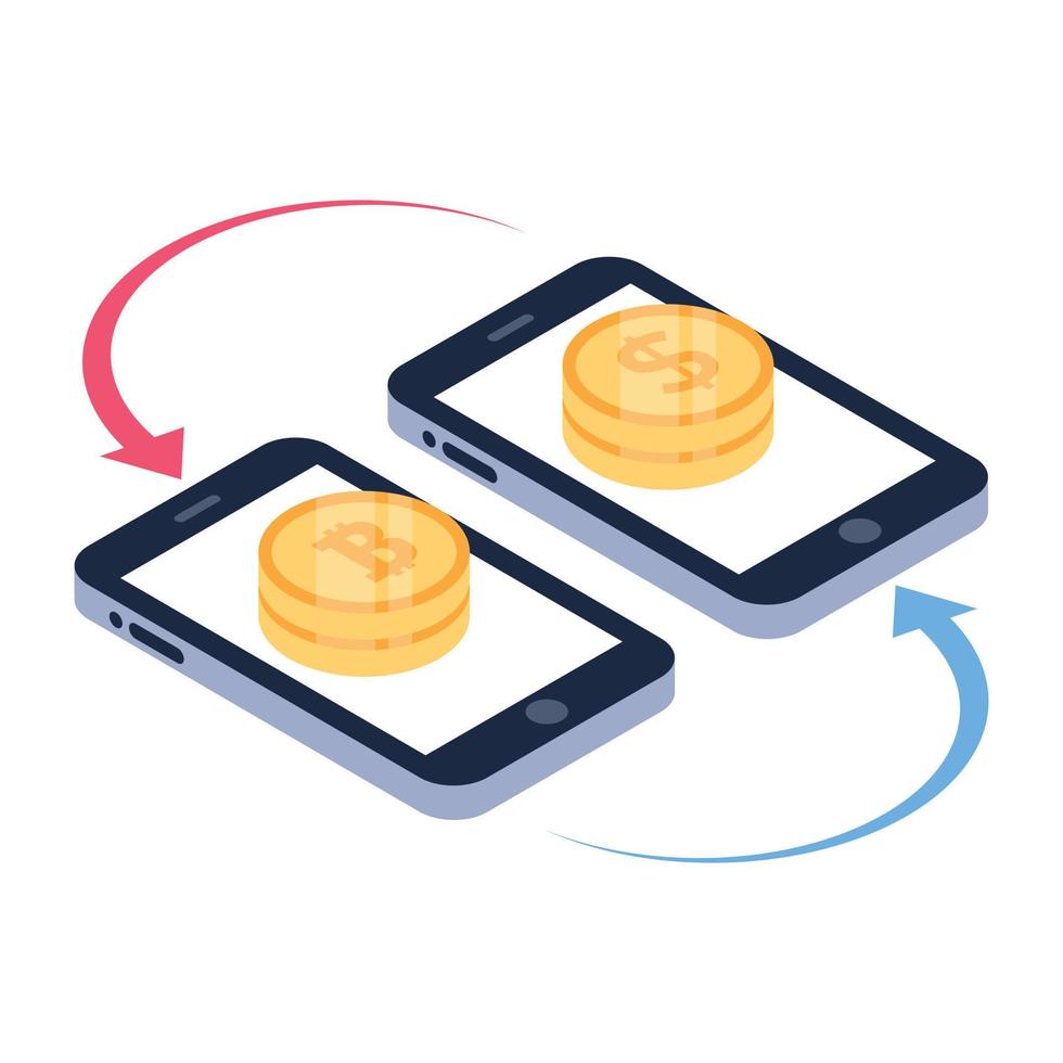 Icon of mobile money transfer isometric design vector