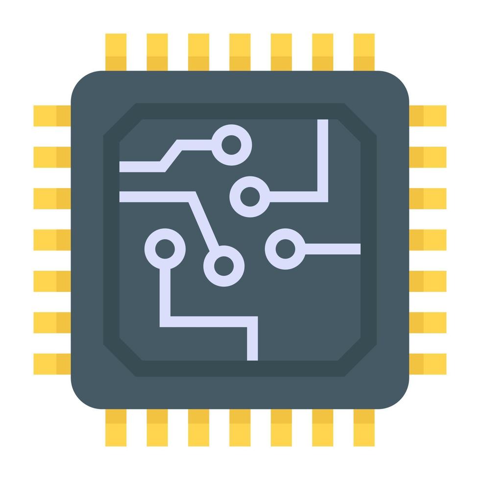 microchip en icono plano, vector editable