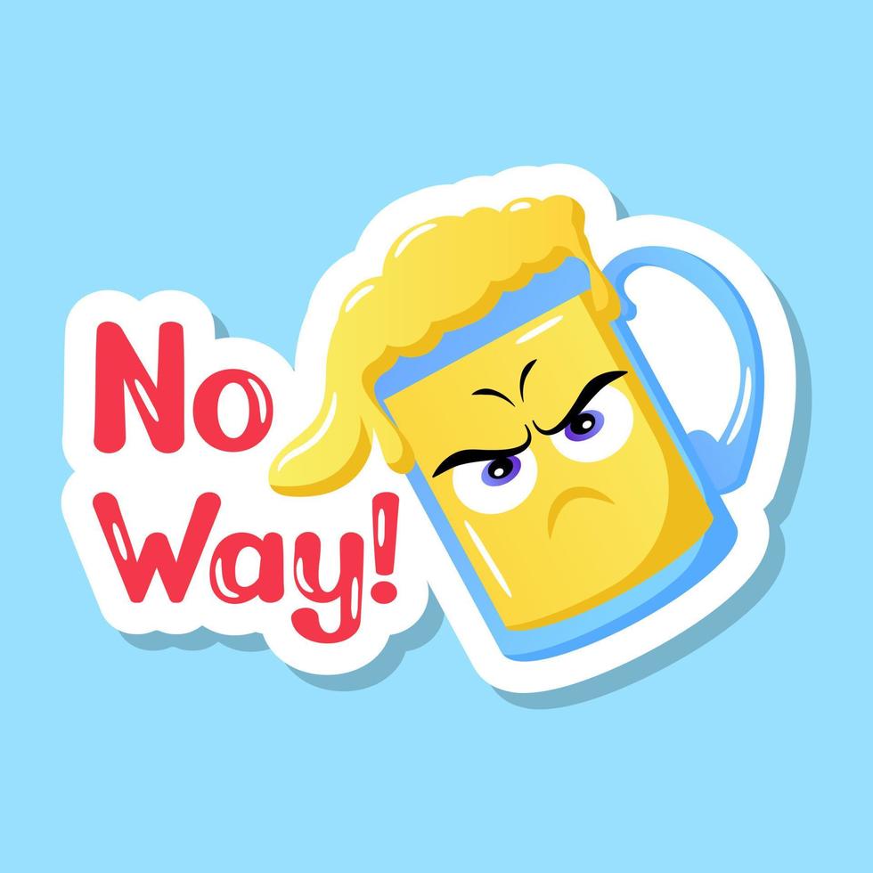 Drink mug with angry face, angry beer flat design vector