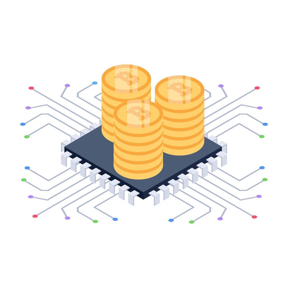 A bitcoin servers isometric icon design vector