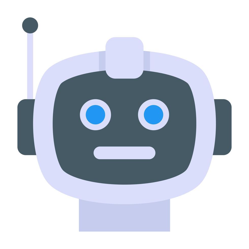 cabeza de robot en icono plano, vector editable