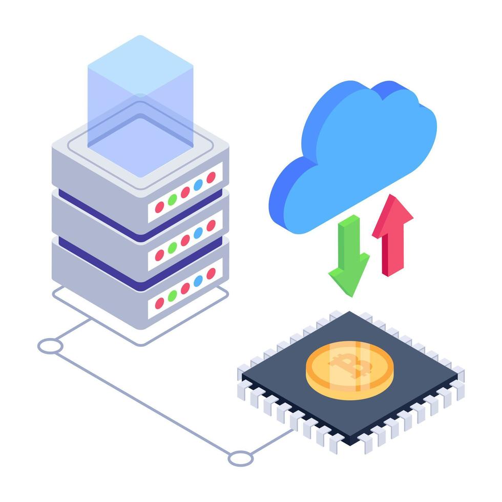 diseño isométrico del servidor de datos bitcoin, vector editable