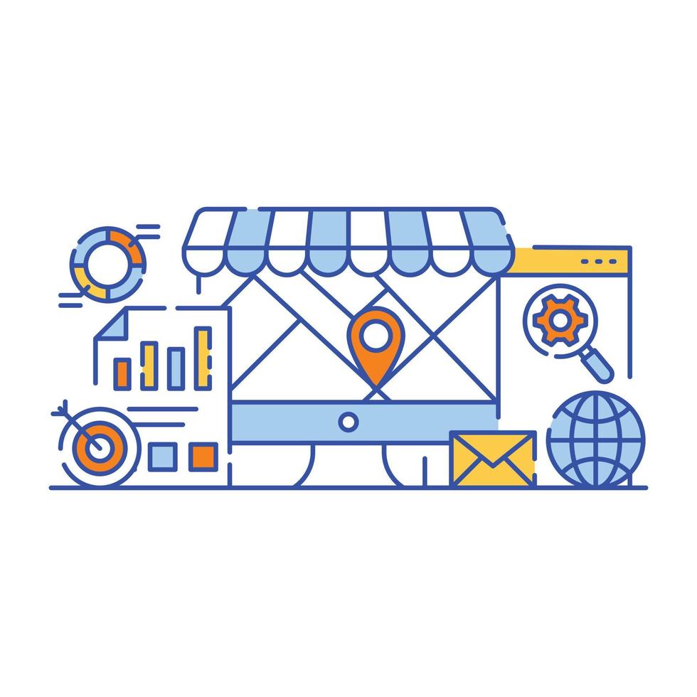 Ecommerce seo marketing flat design illustration, editable vector