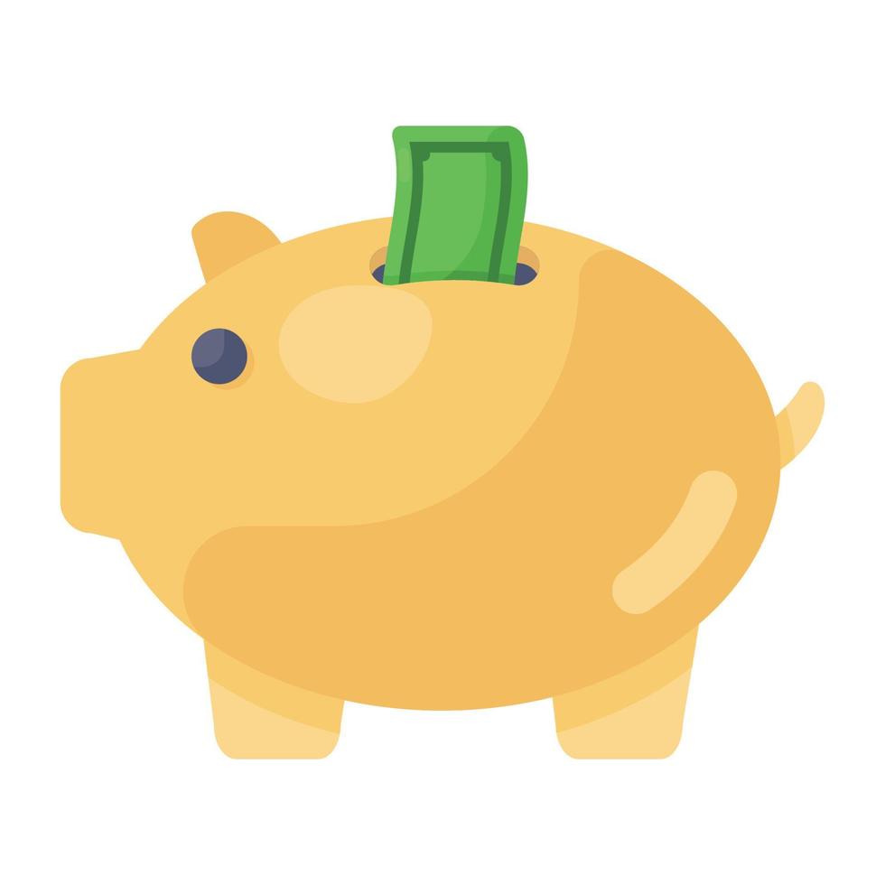 Piggy bank with banknote, trendy flat icon of money savings vector