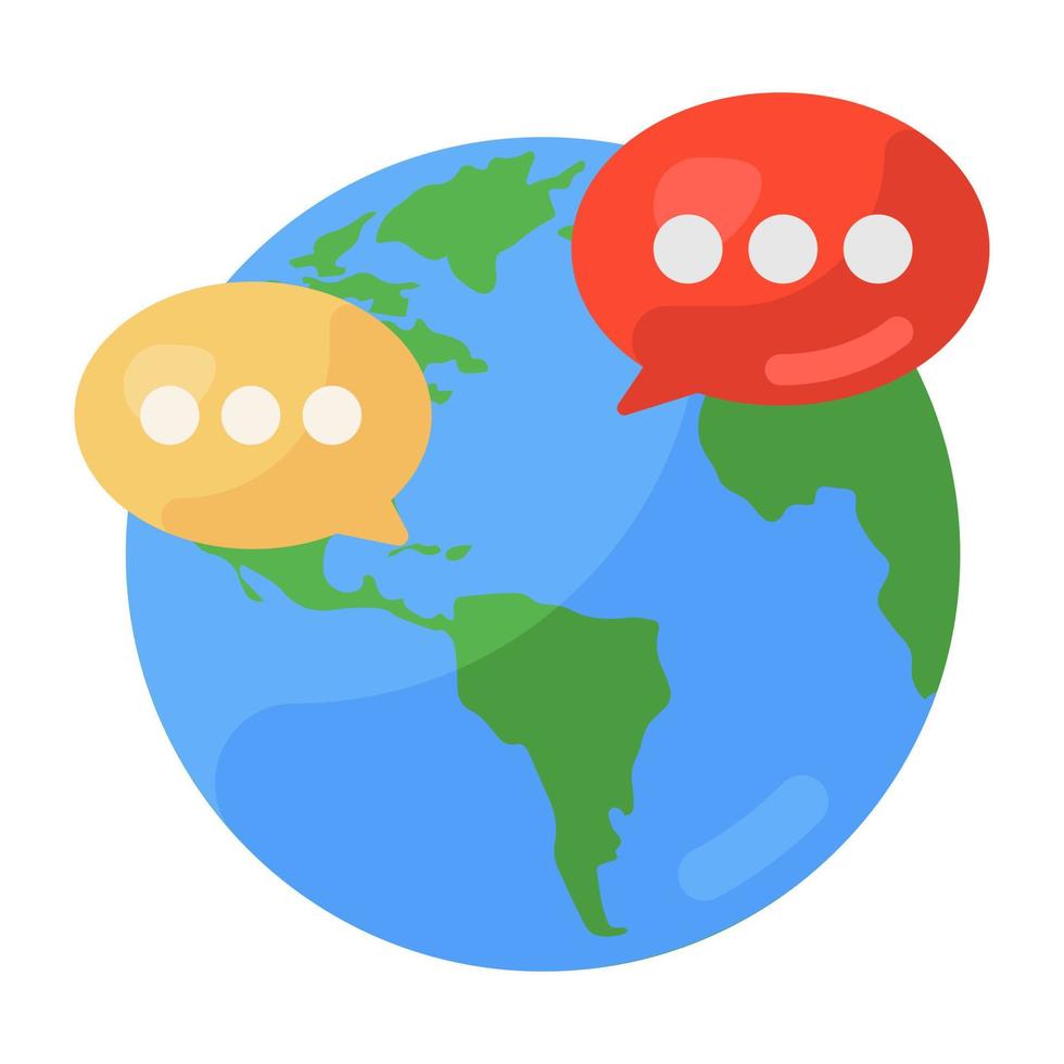 Globe with chat bots, global communication icon vector