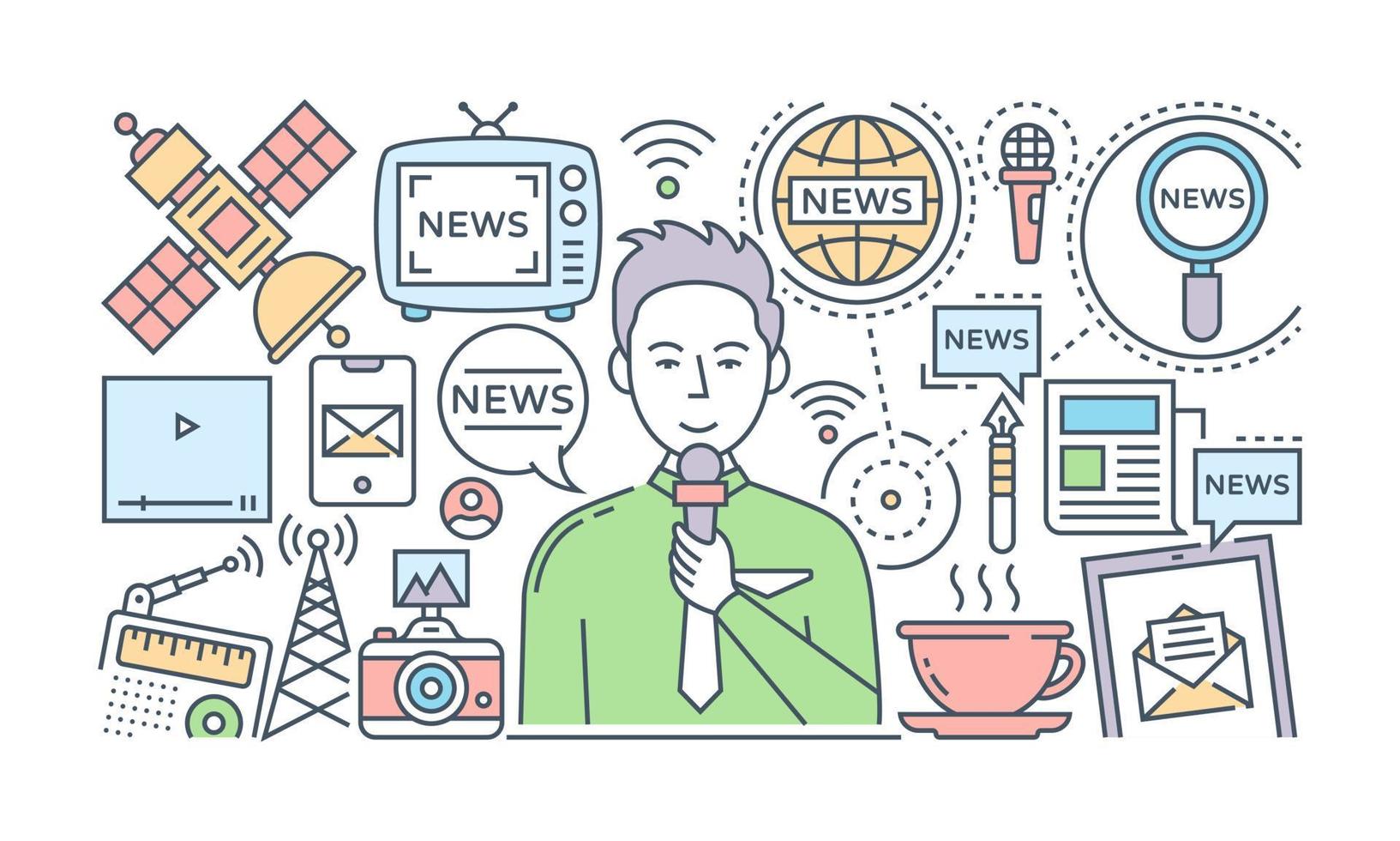 A banner of newscaster in flat illustration design vector