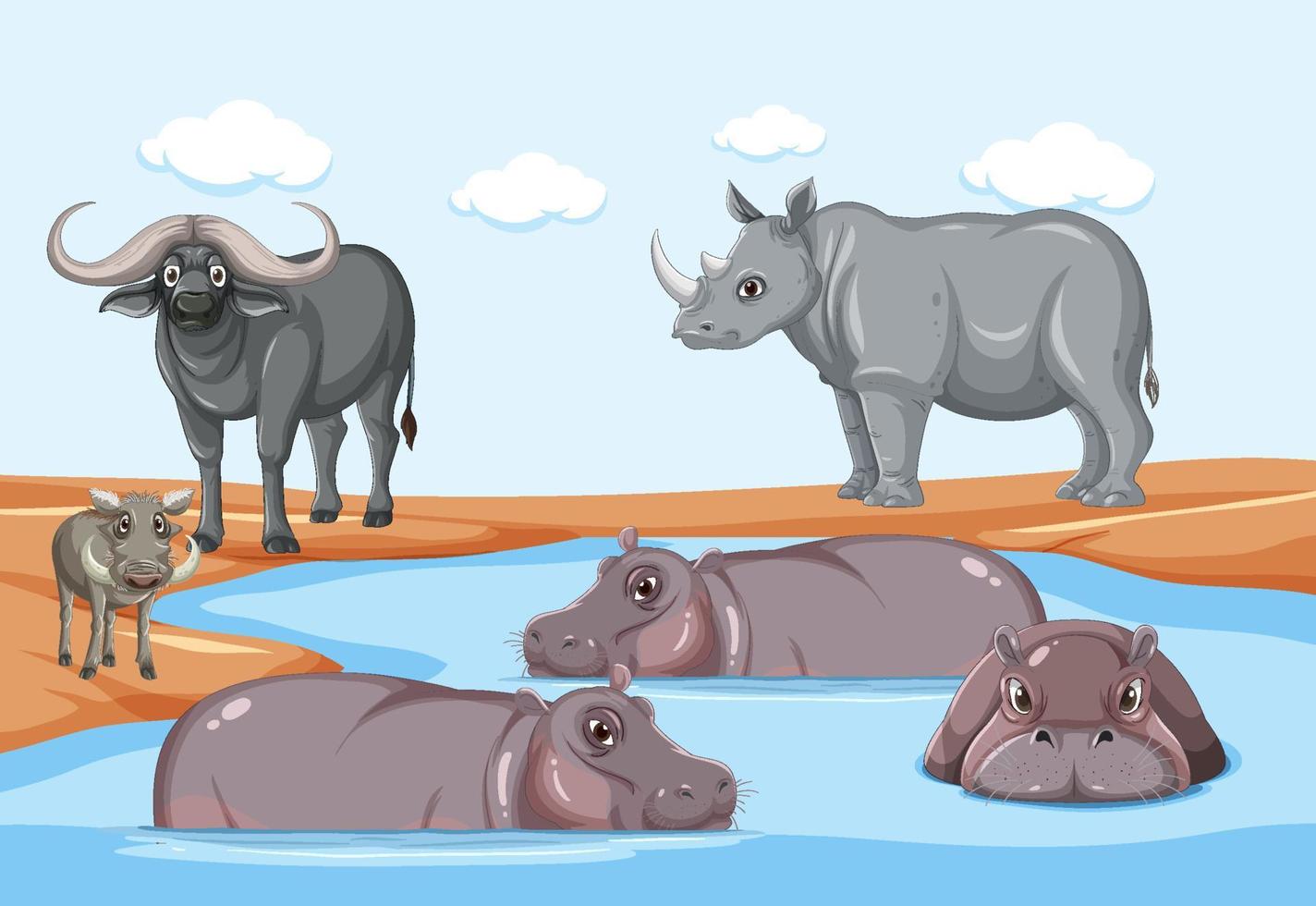 escena con animales salvajes africanos vector