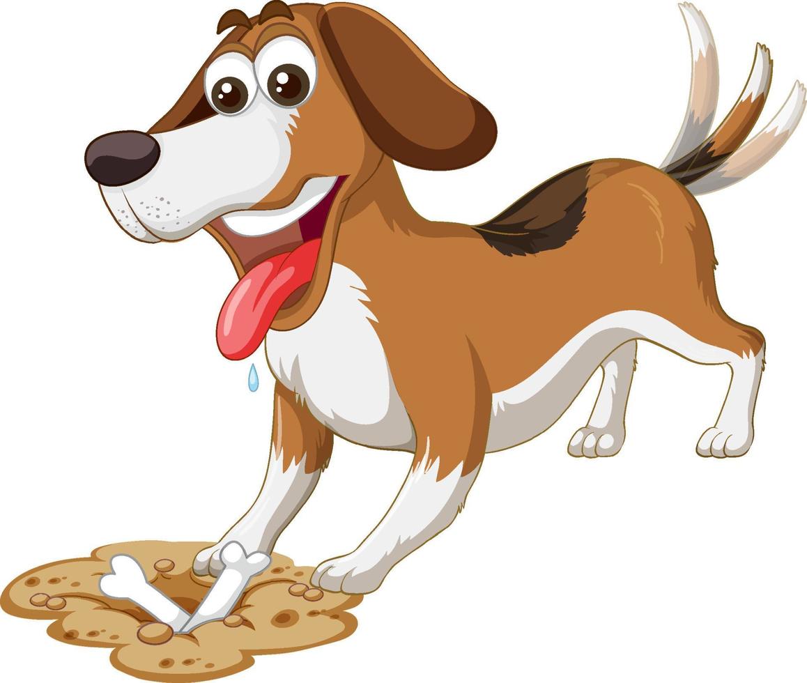 happy dog digging bones on white background vector