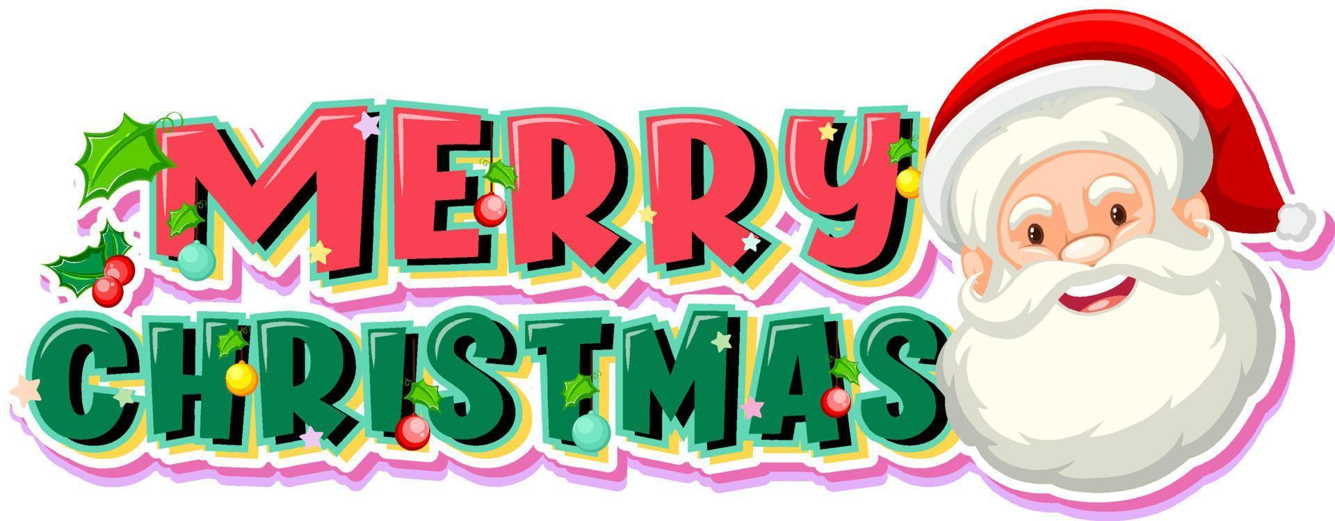 Merry Christmas typography logo with Santa Claus face vector