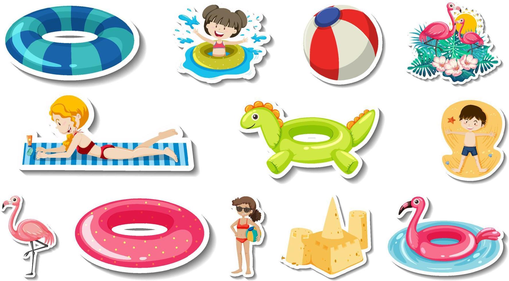 conjunto de artículos de playa de verano y niños. vector