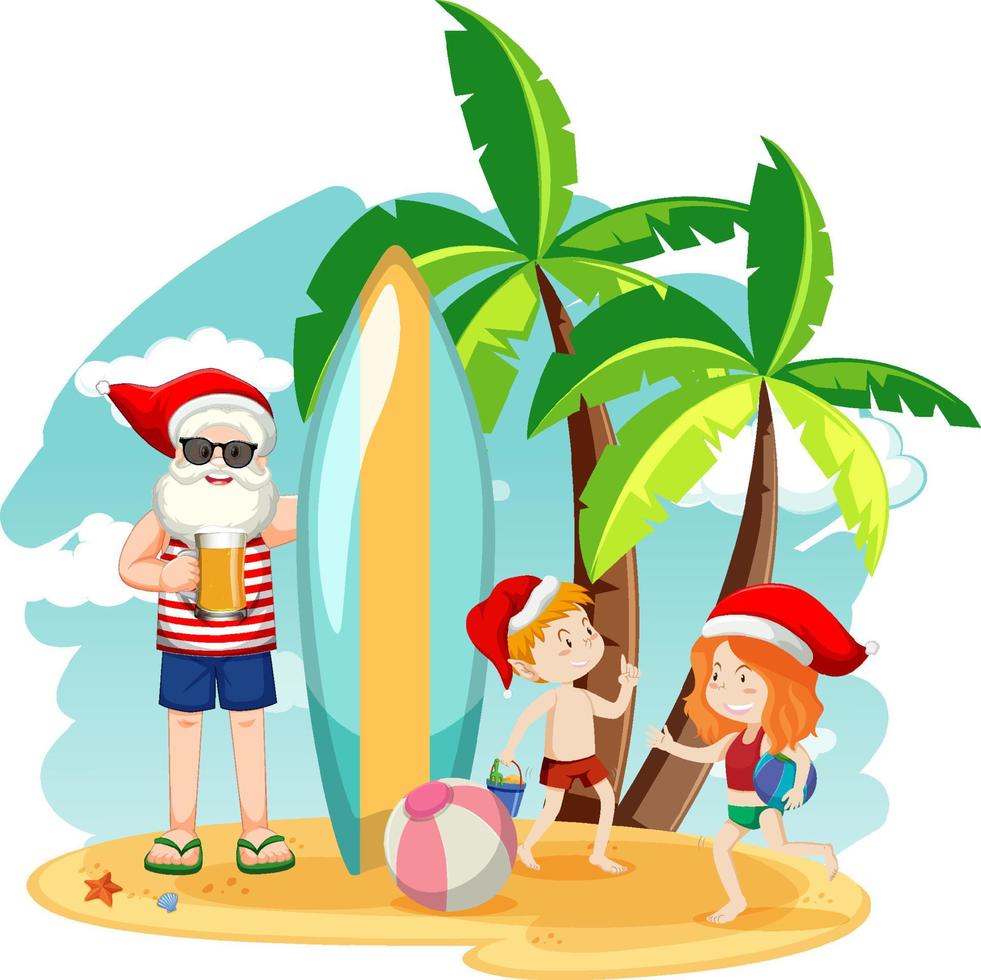Summer Christmas with Santa Claus and children vector