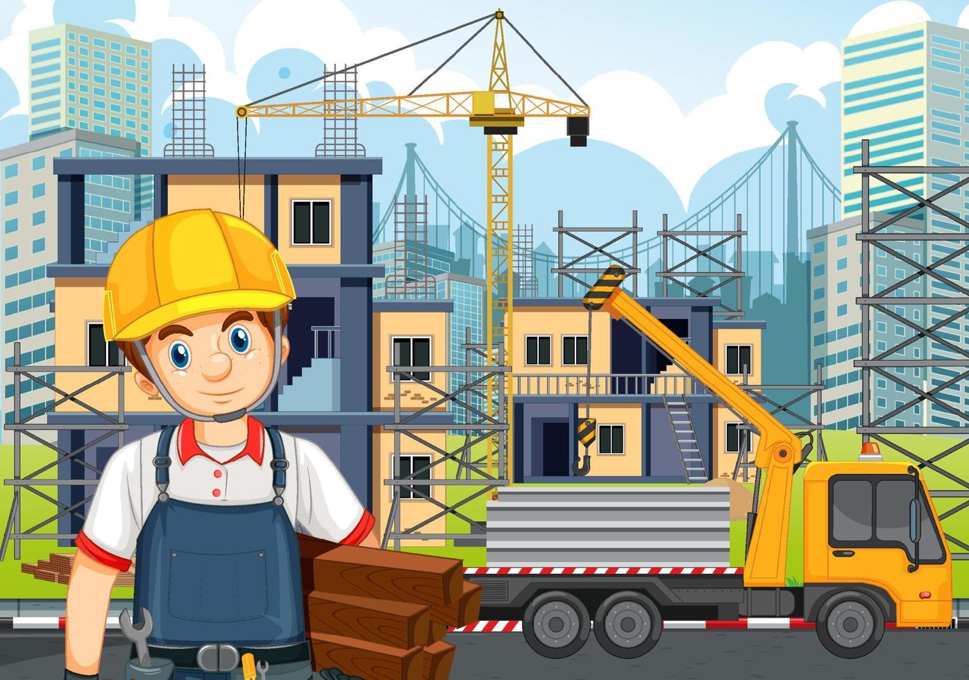 Cartoon scene of building construction site vector