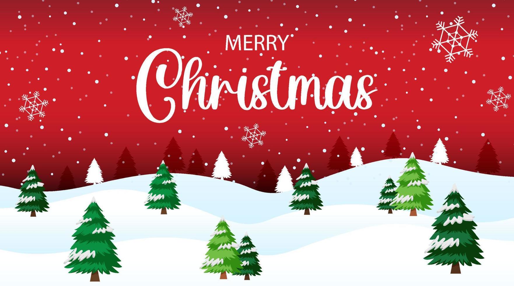 Merry Christmas banner with snow covered pine trees vector