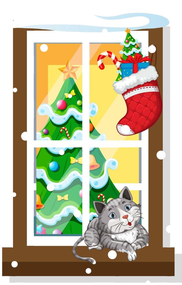 ver a través de la ventana del árbol de navidad vector