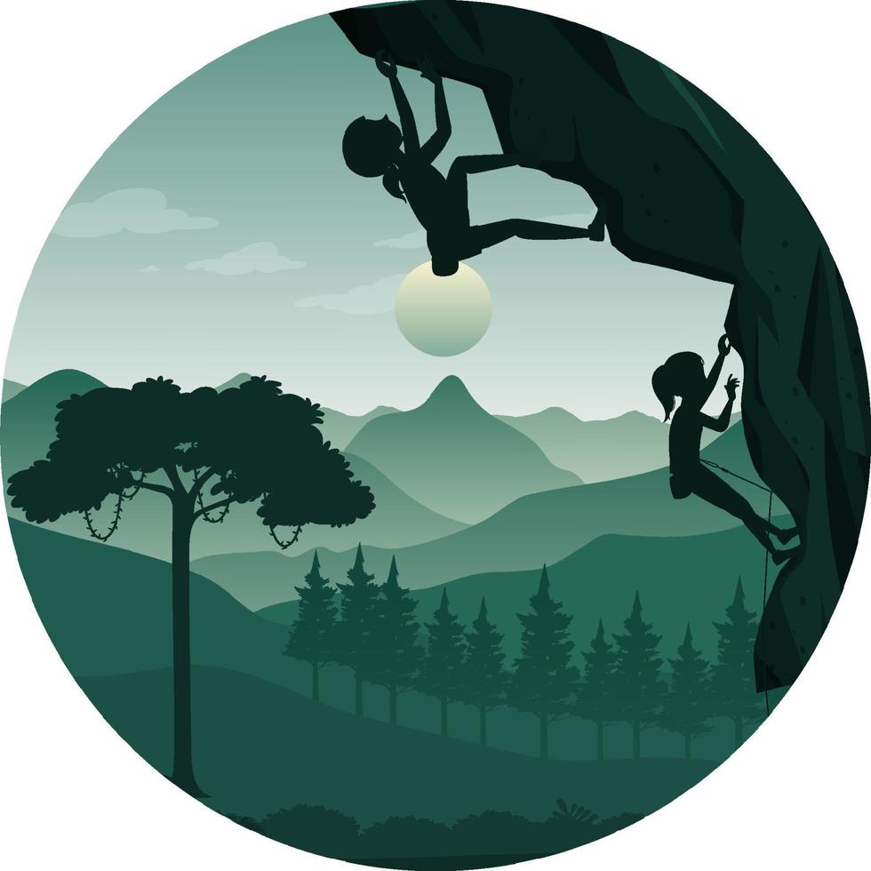 Silhouette scene with girl climbing rock vector