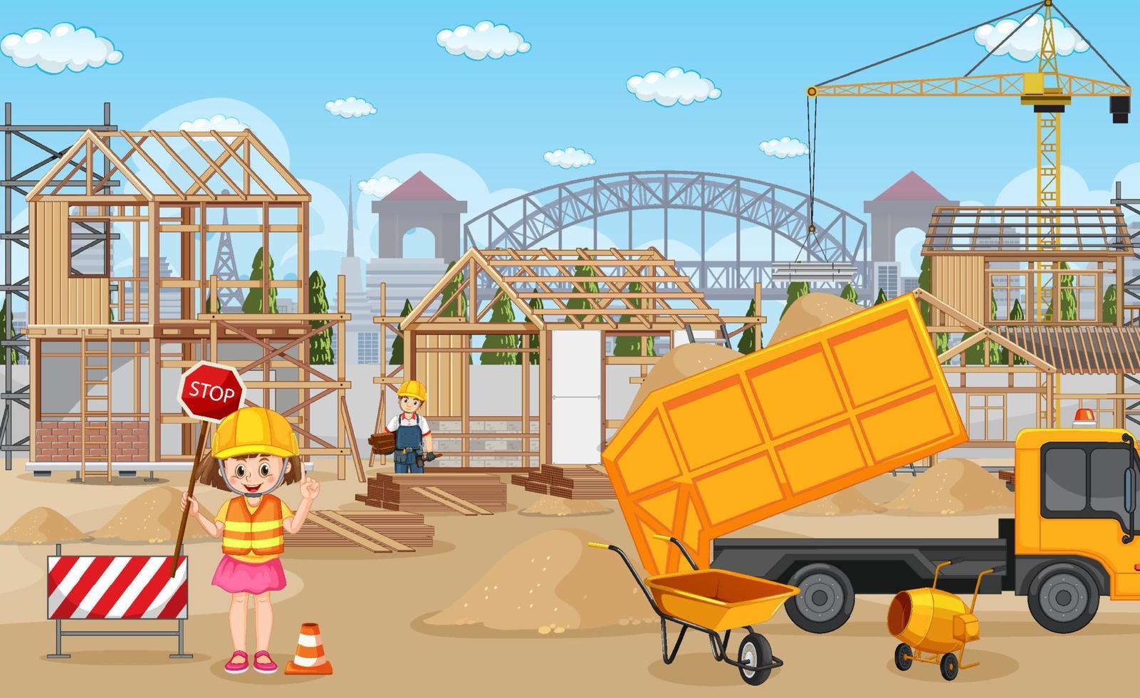 Building construction site and workers vector