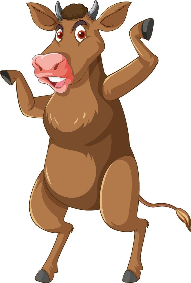 Brown cow standing on two legs cartoon character vector