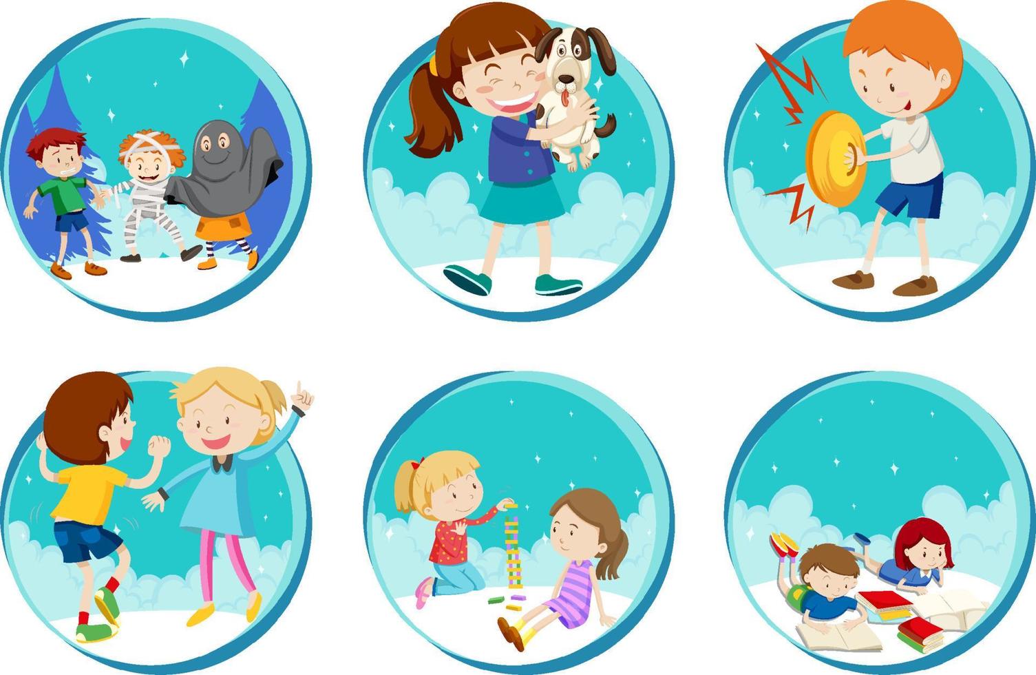 Set of Little boy and girl playing on white background vector