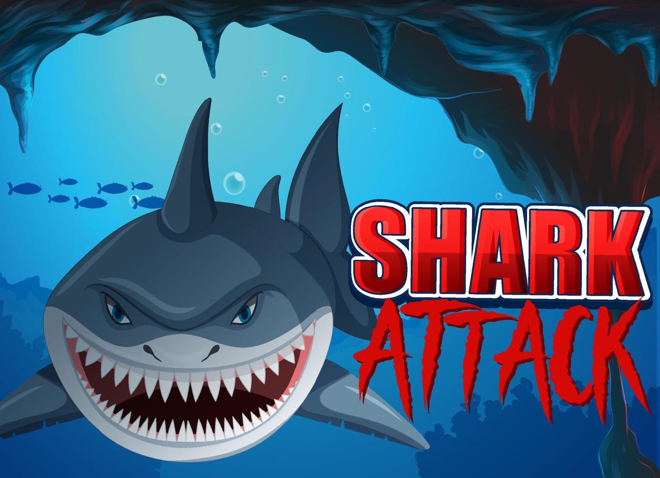 Aggressive shark underwater deep sea background vector