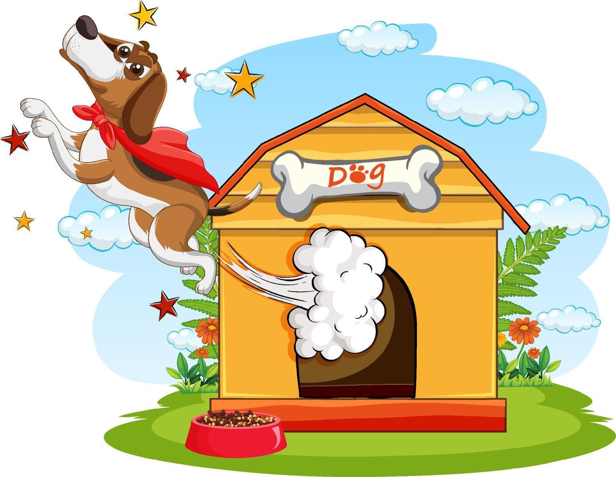 A puppy outside the doghouse vector