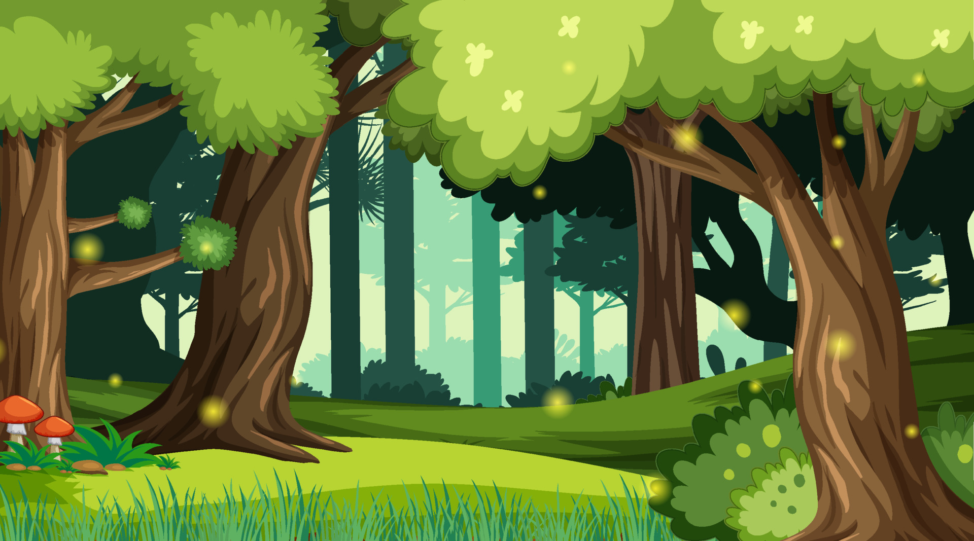 Nature scene with many trees and grass 6611217 Vector Art at Vecteezy