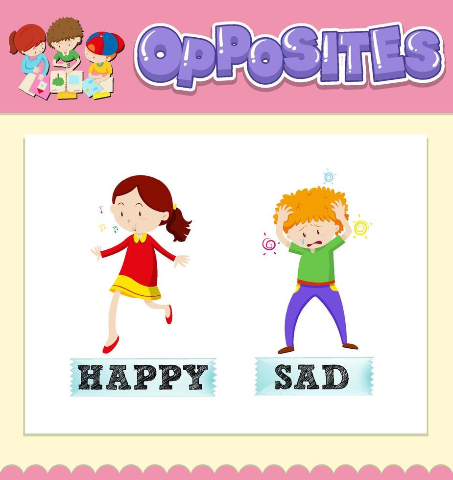 Opposite words for happy and sad vector