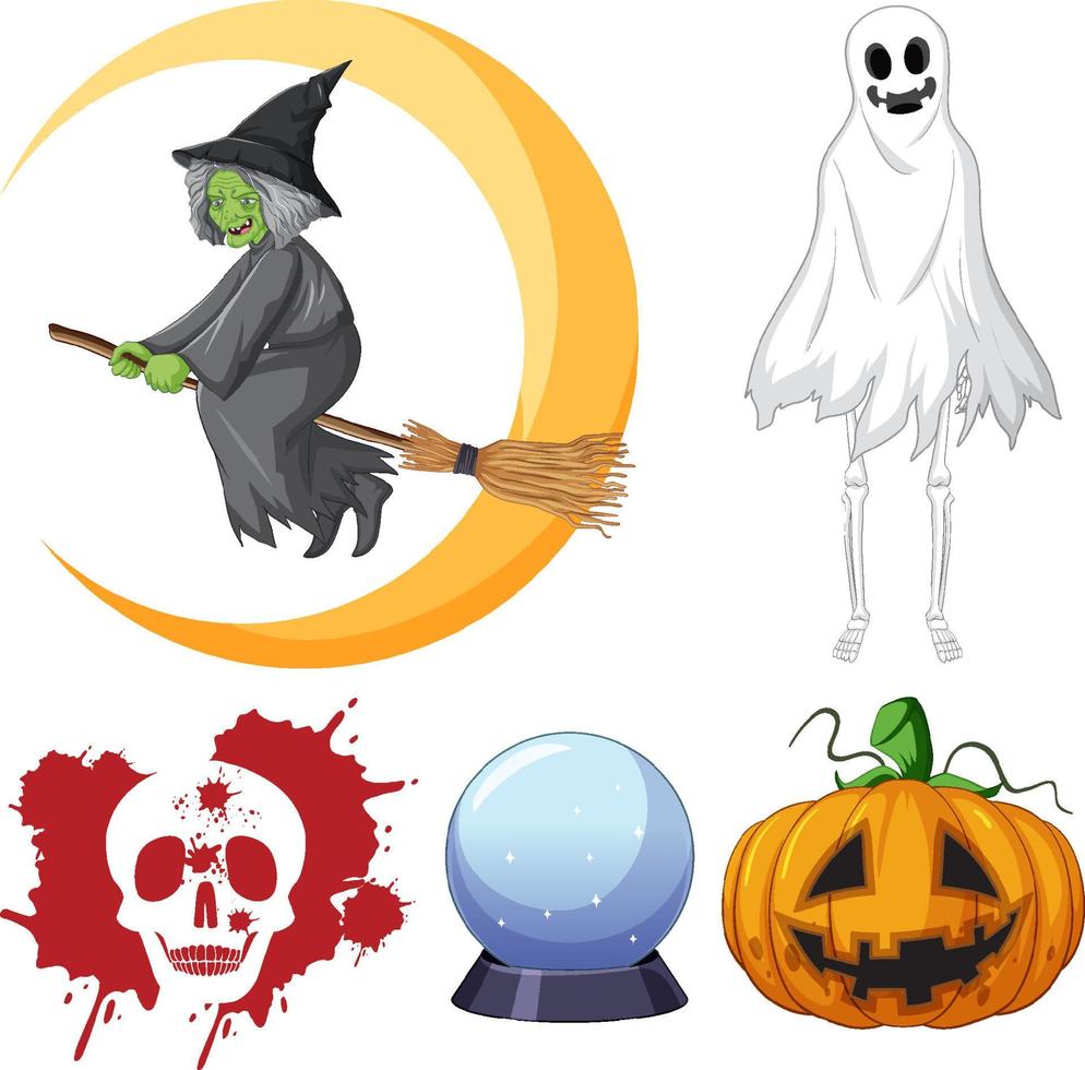 tema de halloween con fantasma y bruja vector