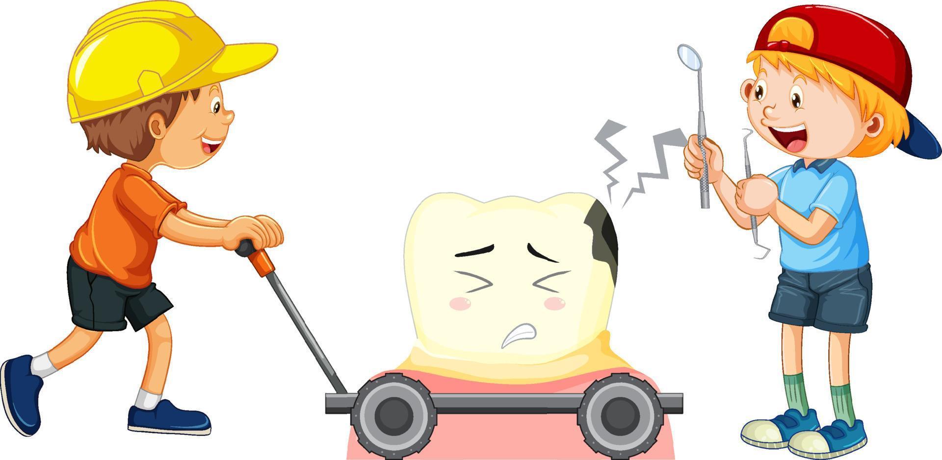 Children checking for tooth decay on white background vector