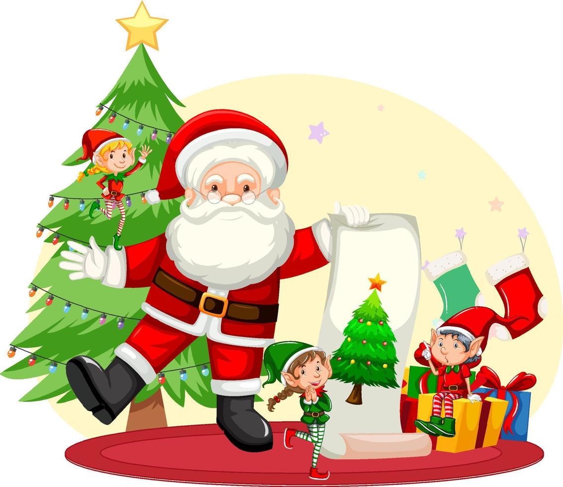 Santa Claus with elves in cartoon style vector
