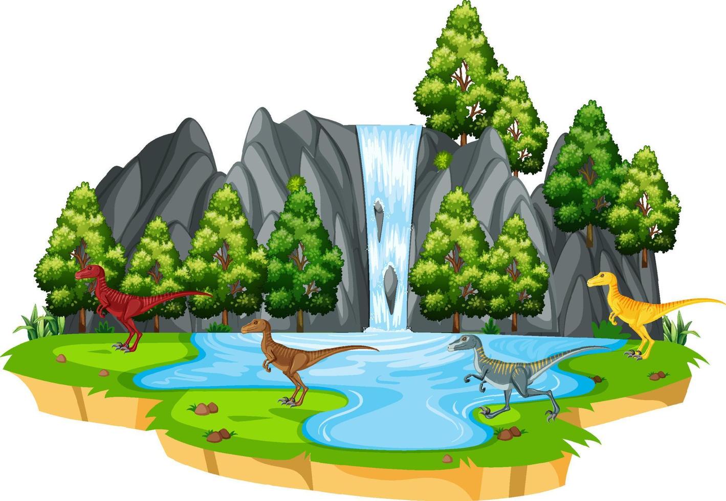 Scene with dinosaurs raptor on island vector